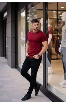 Modi Green Erkek Bordo Bisiklet Yaka Slim Fit Dar Kesim Likralı Günlük Basic Modi Green Erkek Bordo Bisiklet Yaka Slim Fit Dar Kesim Likralı Günlük Basic