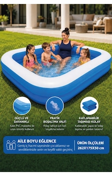 Walke Şişme Aile Havuzu 262x175x51 Cm Büyük Boy Dikdörtgen Bahçe Havuzu 14107 Mavi Walke Şişme Aile Havuzu 262x175x51 Cm Büyük Boy Dikdörtgen Bahçe Havuzu 14107 Mavi