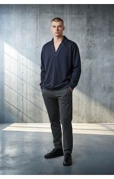 Black Steel Ceket Yaka Casual Erkek Sweatshirt Lacivert