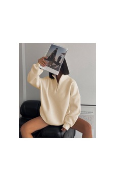 Butik İstanbul Yarım Fermuarlı Üç İplik Sweatshirt - Bej Butik İstanbul Yarım Fermuarlı Üç İplik Sweatshirt - Bej