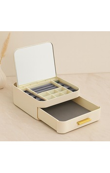 Aynalı Takı Organizeri - 10 Bölmeli Çekmeceli 20x22x8.5 Cm Açık Ahşap Aynalı Takı Organizeri - 10 Bölmeli Çekmeceli 20x22x8.5 Cm Açık Ahşap