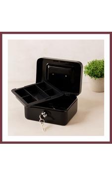 Storeşahin Anahtarlı Metal Para Kutusu 15x12x8 Cm - 6 Bölmeli Taşıma Kulplu Shn0720