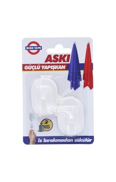 Boss Tape İz Bırakmaz Plastik Küçük Boy Askı 2 Kg Taşır 2'li Tek Paket Beyaz Boss Tape İz Bırakmaz Plastik Küçük Boy Askı 2 Kg Taşır 2'li Tek Paket Beyaz