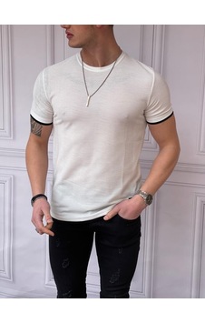 Modefendi Slim Fit Örgü Desen Pamuklu Parçalı Tshırt Beyaz Modefendi Slim Fit Örgü Desen Pamuklu Parçalı Tshırt Beyaz