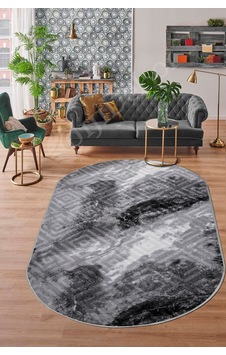 Dijidekor Halı Antrasit Cool Karo Yıkanabilir Oval Kesme İnce... Dijidekor Halı Antrasit Cool Karo Yıkanabilir Oval Kesme İnce...