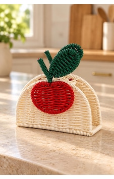 Örme Masaüstü Peçetelik Dekoratif Rattan Peçetelik Beyaz Örme Masaüstü Peçetelik Dekoratif Rattan Peçetelik Beyaz