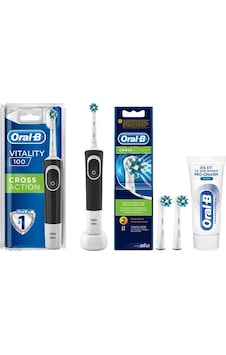 Oral-B Vitality D100 Cross Action Siyah Elektrikli Diş Fırçası + Cross Action Yedek Başlık 2'li + Diş Macunu 50 ML Oral-B Vitality D100 Cross Action Siyah Elektrikli Diş Fırçası + Cross Action Yedek Başlık 2'li + Diş Macunu 50 ML