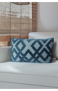 Bohem Özel Tasarım Punch Panç Desen Dekoratif Dikdörtgen Kırlent Kılıfı 28x50 cm Mila Gece Mavisi