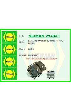 Bescher Cam Anahtarı Ön Sol Çiftlı 10 Fıslı - Beyaz Clio 3 Neıman 214943 8200214943 Bescher Cam Anahtarı Ön Sol Çiftlı 10 Fıslı - Beyaz Clio 3 Neıman 214943 8200214943