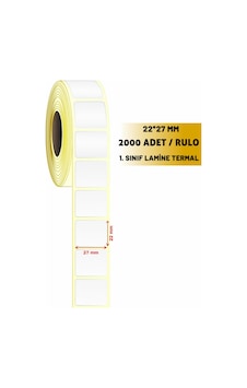 27 22 Mm 2000'li Lamine Termal Barkod Etiket 5 Rulo 10000 Adet