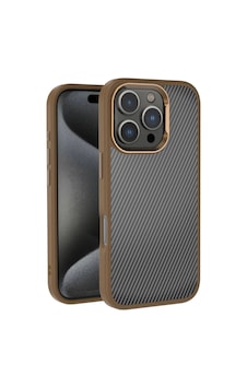 Apple Uyumlu iPhone 16 Pro Kılıf Karbon Fiber Görünümlü Parlak Kamera Çerçeveli Zore Venus Kapak Rose Brown