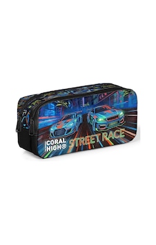 Coral High Kids Renkli Yarış Arabası Desenli İki Bölmeli Kalem Çantası 31059 Çok Renkli