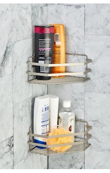 Cooker Gri Saten Banyo Rafı 2'li Şeffaf