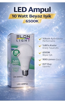 Led Ampul 10 Watt Beyaz Işık 6500k Yüksek Aydınlatma E27 Duy Enerji Tasarruflu