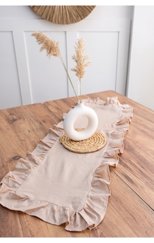 Naturel Kahve Fırfırlı Keten Runner - 40x110 Cm Kahverengi Naturel Kahve Fırfırlı Keten Runner - 40x110 Cm Kahverengi