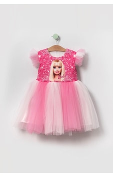Miniğimin Cicileri Barbie Tül Kız Çocuk Elbise - Pembe