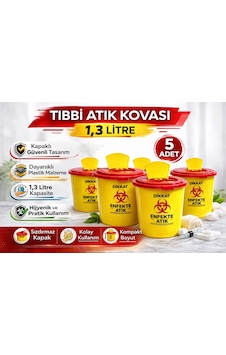 Tıbbi Atık Kovası 1,3 Litre 5 Adet Kapaklı Tıbbi Atık Kutusu Enfekte Atık Kovası Seti Siyah Tıbbi Atık Kovası 1,3 Litre 5 Adet Kapaklı Tıbbi Atık Kutusu Enfekte Atık Kovası Seti Siyah
