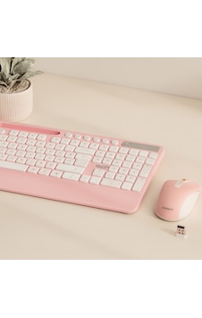 Kablosuz Klavye Mouse Seti - Telefon & Tablet Standlı Beyaz/pembe Diğer