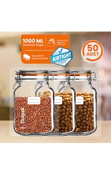 Çevreci, Geri Dönüştürülebilir, Kavanoz Görünümlü, Kilitli, Gıda Saklama Poşeti 17x27 Cm - 1000 Ml 50 Adet Çevreci, Geri Dönüştürülebilir, Kavanoz Görünümlü, Kilitli, Gıda Saklama Poşeti 17x27 Cm - 1000 Ml 50 Adet