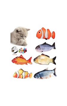 6 Adet 3d Peluş Kedi Oyuncağı Balık Kedi Nanesi Otlu Çıngıraklı