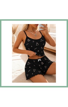 Bşkvirgo Kadın Love Yazılı Ve Kalp Desenli Dantel Askılı Şortlu Pijama Takımı 5262 Beden: L/xl Renk: Siyah Bsk2026 Bşkvirgo Kadın Love Yazılı Ve Kalp Desenli Dantel Askılı Şortlu Pijama Takımı 5262 Beden: L/xl Renk: Siyah Bsk2026