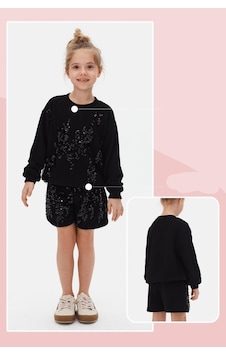 Nk Kids Kız Şort Takım Pul Payet 25knk3953459526 Siyah