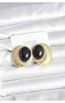 Pirinç Gold Renk Siyah Boncuklu Oval Vintage Kadın Küpe Tj-b Tdrtr