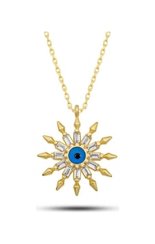 Gümüş Gold Koruyucu Göz Güneş Kadın Kolye Çok Renkli Gümüş Gold Koruyucu Göz Güneş Kadın Kolye Çok Renkli