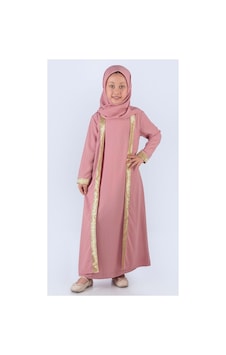 Mnk Baby & Kids Medine İpek Kumaş Eşarplı Tesettür Namaz Elbise M00742 Pembe