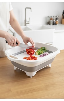 Katlanabilir Kesme Tahtalı Sebze Yıkama Kabı - Plastik Çok Amaçlı Katlanır Mutfak Lavabo Gri Siyah Katlanabilir Kesme Tahtalı Sebze Yıkama Kabı - Plastik Çok Amaçlı Katlanır Mutfak Lavabo Gri Siyah
