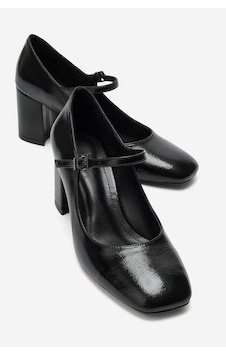 Luvi Shoes Nıcho Siyah Kırışık Rugan Kadın Kalın Topuklu Ayakkabı