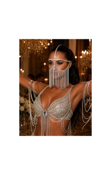 The Sultanah Veil Kristal Taşlı Sarkıntılı Yüz Maskesi/peçe Gümüş - 887385069 Gümüş