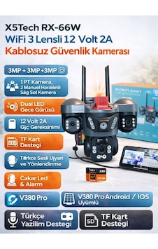 X5tech Rx-66w Wifi 3 Lensli 12 Volt 2a Kablosuz Güvenlik Kamerası X5tech Rx-66w Wifi 3 Lensli 12 Volt 2a Kablosuz Güvenlik Kamerası