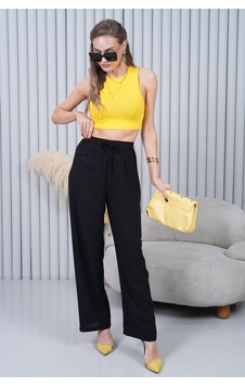 Polologin Butik Beli Bağcıklı Yüksek Bel Bol Paça Siyah Pantolon Siyah Polologin Butik Beli Bağcıklı Yüksek Bel Bol Paça Siyah Pantolon Siyah