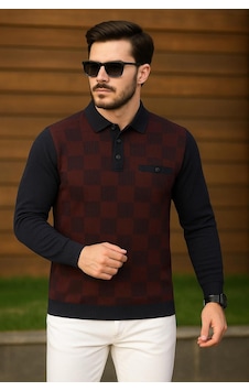 Kemal Ekinci Polo Yakalı Cepli Kazak Kırmızı