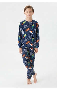 Fidekids 100-pamuk-interlok-kumas-erkek-cocuk-pijama-takimi-lacivert-uzay-roket-ve-gezegen-desenli