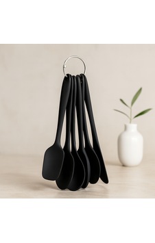 6 Parça Siyah Silikon Mutfak Seti 2 Kaşık, 3 Spatula, Yumurta Fırça Renkli 6 Parça Siyah Silikon Mutfak Seti 2 Kaşık, 3 Spatula, Yumurta Fırça Renkli