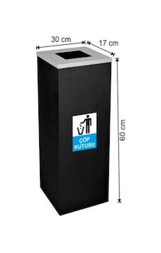 Siyah Metal Kare Çöp Kovası 30 litre Siyah