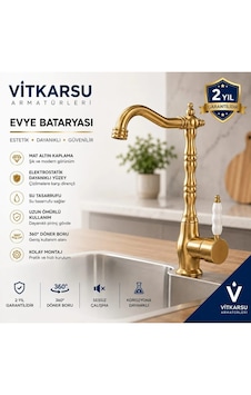 Retro Altın Eviye Bataryası Döner Başlıklı Mat Altın Mutfak Bataryası Altın/gold Retro Altın Eviye Bataryası Döner Başlıklı Mat Altın Mutfak Bataryası Altın/gold