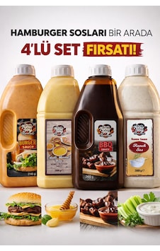 4'lü Gurme Hamburger Sos Seti Ranch-barbekü-ballı Hardal-burger Sos Fast Food Efsane Paket 4'lü Gurme Hamburger Sos Seti Ranch-barbekü-ballı Hardal-burger Sos Fast Food Efsane Paket