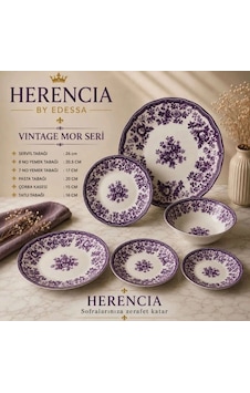 Herencia Vintage Mor Seri Porselen Sofra Takımı Beyaz Herencia Vintage Mor Seri Porselen Sofra Takımı Beyaz