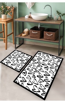 SMALL HEART DJT 2 LI SET Banyo Halısı Banyo Paspası Siyah SMALL HEART DJT 2 LI SET Banyo Halısı Banyo Paspası Siyah