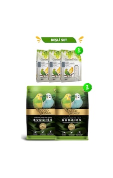 Beşli Set: 2 Adet Premium Muhabbet Yemi 1 Kg + 3 Adet Kuş Kumu Gardenmix 200gr