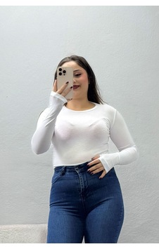 Belendir Kadın Bisiklet Yaka Parmak Geçmeli Viskon Body Beyaz Belendir Kadın Bisiklet Yaka Parmak Geçmeli Viskon Body Beyaz