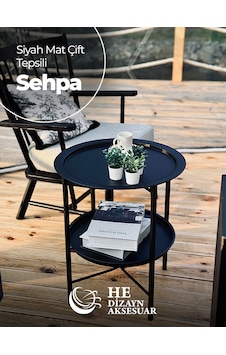 Katlanır Çift Kat Tepsili Sehpa Siyah Mat Katlanır Çift Kat Tepsili Sehpa Siyah Mat
