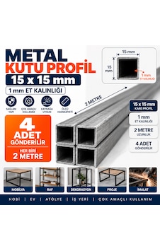 15x15 Kutu Profil 2 Metre 1 Mm Et Kalınlığı Kare Metal Çelik Profil 4 Adet