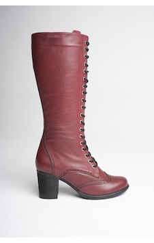Analin Shoes Kadın Hakiki Deri Bağcıklı Topuklu Çizme Bordo Analin Shoes Kadın Hakiki Deri Bağcıklı Topuklu Çizme Bordo