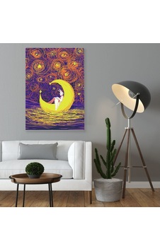 Bk Home Tavşan Kız Ve Ay Fantastik Kanvas Tablo 50X70Cm Bk Home Tavşan Kız Ve Ay Fantastik Kanvas Tablo 50X70Cm