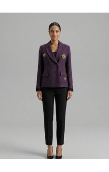 Crystalia Broş Detaylı Ve Dokulu Kumaş Klasik Blazer Ceket Mürdüm Crystalia Broş Detaylı Ve Dokulu Kumaş Klasik Blazer Ceket Mürdüm