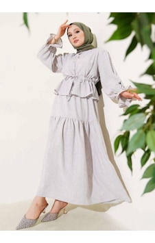 Lovie Moda Kadın Bel Büzgülü Takım Açık Gri Lovie Moda Kadın Bel Büzgülü Takım Açık Gri